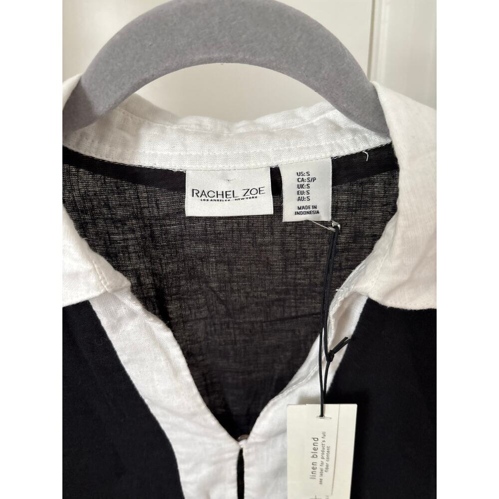 NWT Rachel Zoe Linen Blend Tunic Dress Black White Collared Cover Up Size S - Picture 5 of 11
